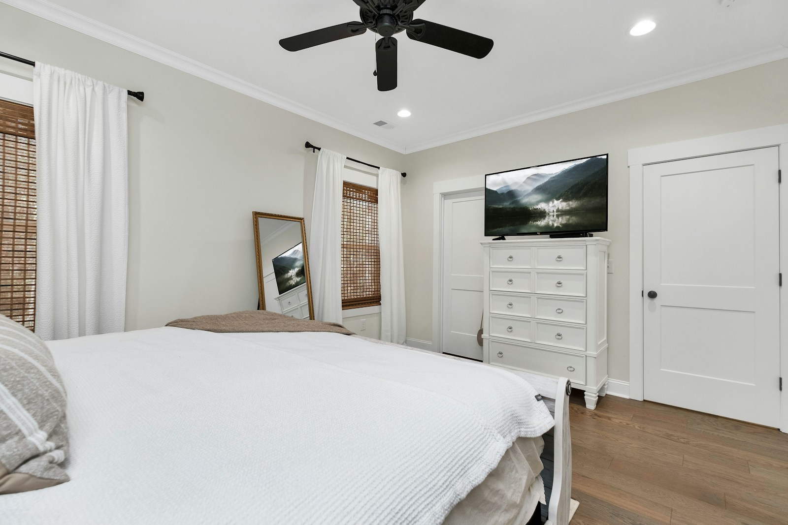 Bedroom setup with an Android TV box and flat-screen TV