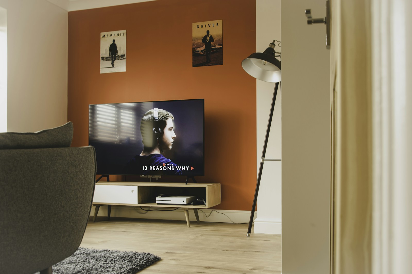 Modern living room with a premium IPTV setup